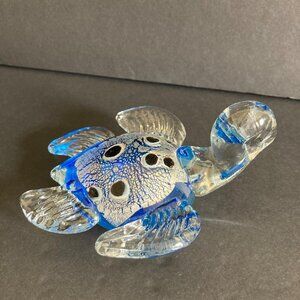 Art Glass Sea Turtle Blue And Silver Figurine Paperweight